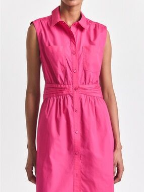 Nwot10 Crosby Derek Lam cora Sleeveless Shirt Dress in Hot Pink